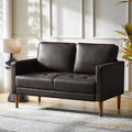 HULALA HOME Mid-Century Modern Faux Leather Loveseat Sofa with Movable Backrest Cushions Button-Tufted 2-Seater Sofa with Wooden Legs Small Love Seat Accent Couch for Living Bedroom Brown