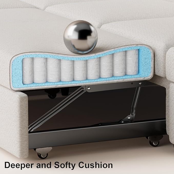 Belffin Modular Sectional Sleeper Sofa with Pull Out Bed and Storage Ottoman Convertible L Shape Sleeper Sectional Couch for Living Room Beige