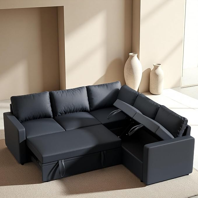 Modular Sofa Bed Couch with Storage 82 Reversible Sleeper Sofas with Pull Out Bed Pull Out Couch for Living Room Apartment Bedroom Office Dark Grey
