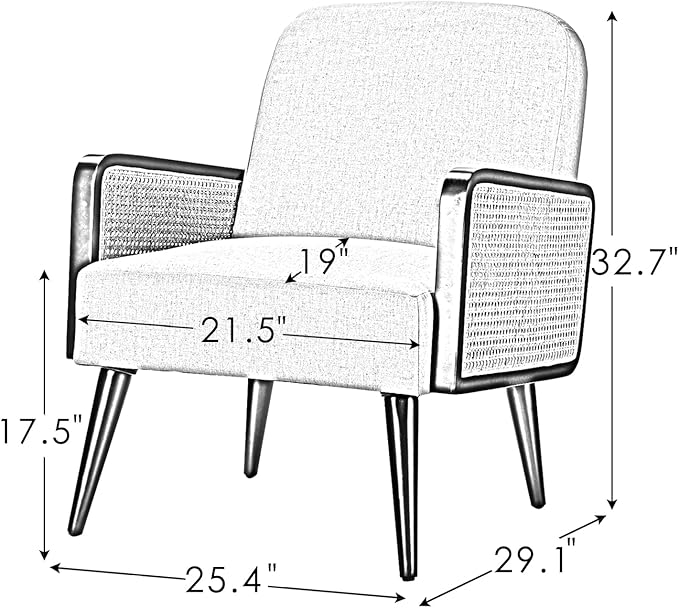 Mid Century Modern Accent ChairUpholstered Chairs with Bamboo Knitting and Solid Wood Legsfor Living Room Reading Room Bedroom