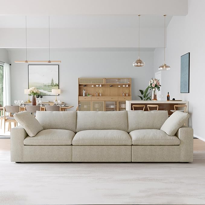 JACH 3-Seater Cloud Modular Sectional Couches Convertible Couch Cushion Covers Removable Cloud Sofa Sectional Sofas for Living Room Bedroom Apartment (Khaki)