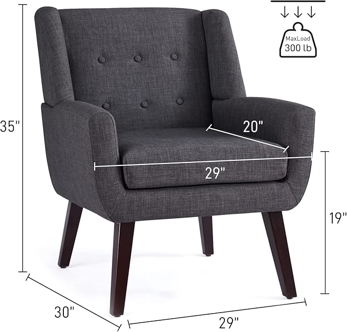 HUIMO Accent Chair Arm Chair Set of 2 Button Tufted Upholstered Reading Chair Linen Fabric Mid Century Modern Chairs for Bedroom Living Room Chair Comfy Sofa Chair(2 Grey)