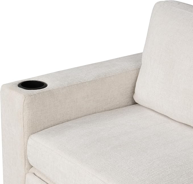 35.4 Convertible Pull-Out Sofa Bed Modern Couch Single Sofa Chair with Dual Cup Holders Luxurious Chenille Fabric Sofa Bed for Living Room (Beige42)