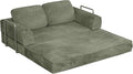Homall 4-in-1 Convertible Sofa Bed Oversized Boneless Couch with 4 Frame Kits and Removable Armrests Corduroy Sleeper Sofa with 2 Pillows for Small Space No Assembly Required (Green)