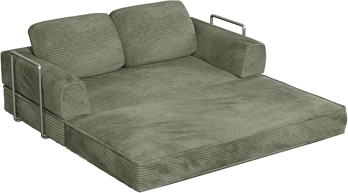 Homall 4-in-1 Convertible Sofa Bed Oversized Boneless Couch with 4 Frame Kits and Removable Armrests Corduroy Sleeper Sofa with 2 Pillows for Small Space No Assembly Required (Green)