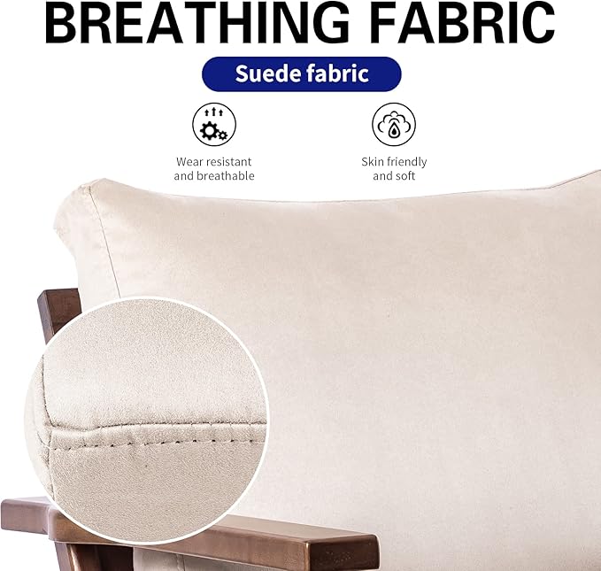UNICOO - Mid Century Chair Retro Upholstered Accent Armchair with Wood Frame and Removable Cushions Large Leisure Slipper Chair for Living Room/Bedroom (U2279-Beige)