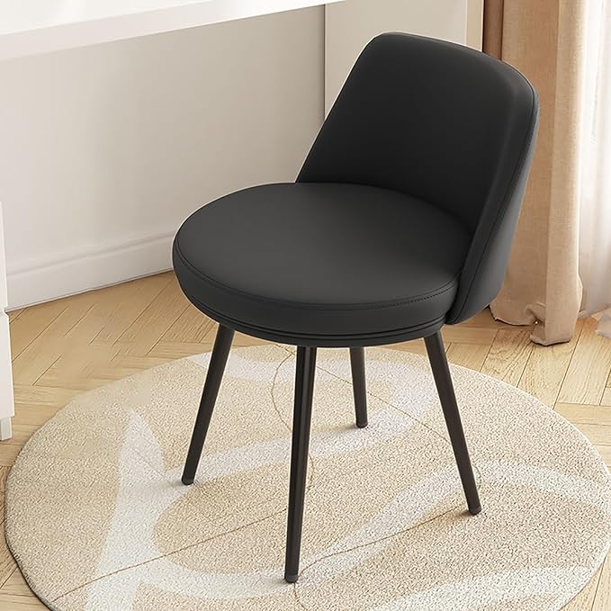 Living Room Chairs Makeup Vanity Chair with Metal Legs Upholstered Dining Chairs Office Chair Ergonomic Backrest for Living Dining Room Bedroom Dressing Room (Color : Black)