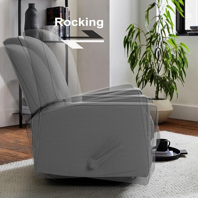 Harkawon Swivel Rocker Recliner Chair Glider Rocker Recliner Rocking Chair Nursery Fabric Chair with High Back Deep Seat for Living Room Bedroom (Dark Grey)