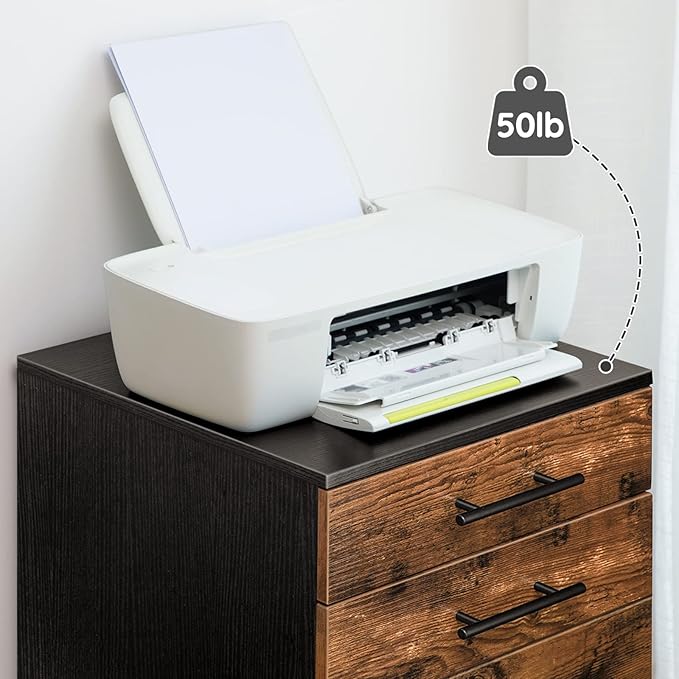 HOOBRO 5-Drawer File Cabinet Office Filing Cabinet with Drawers Wooden Mobile Storage Cabinet with Wheels for Makeup Home Office Easy Assembly Rustic Brown BF05WJ01G1