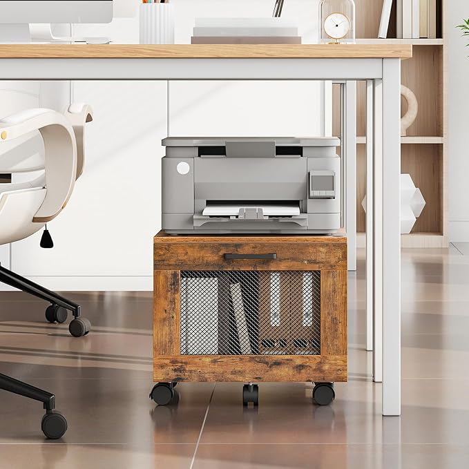 HOOBRO File Cabinet Rolling File Cart Under Desk Small Filing Cabinet File Organizer Box Home Office File Basket with Drawer for A4 Letter Files Rustic Brown and Black BF11WJ01G1