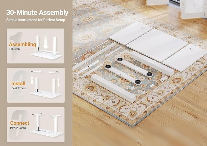 Seang Electric Height Adjustable Standing Desk 40 x 24 Inch Sit-Stand Workstation with T-Style Frame 3 Memory Height Options &amp Built-in Cable Management for Home Office White Frame/White Top