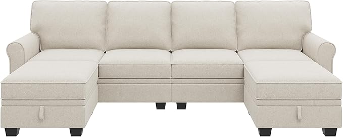 HONBAY Convertible Sectional Sofa with Storage U Shaped Sectional Couch with Reversible Chaise Small Sectional Couches for Living RoomBeige