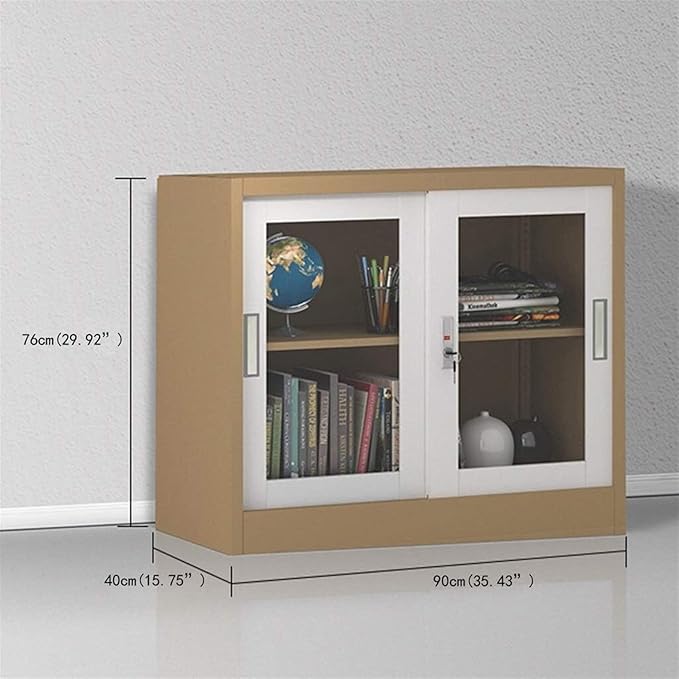 File Cabinet Glass Sliding Door File Cabinet with Lock File Cabinet Information Cabinet Under Desk Storage(Color:B)