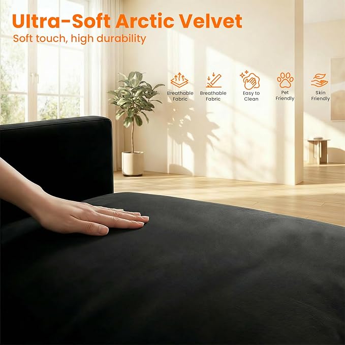 CECER 78 King Size Pull Out Sofa BedIce Velvet Pull Out Couch with Side Pocket3-in-1 Convertible Sleeper Sofa with 4 Pillows for Small Space/Living Room/Bedroom（Black）