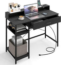 Giantex Computer Desk with Drawer 42 Small Computer Workstation w/Charging Station &amp Monitor Stand PC Laptop Desk w/Storage Shelves &amp Compartments Writing Desk for Small Space Home Office