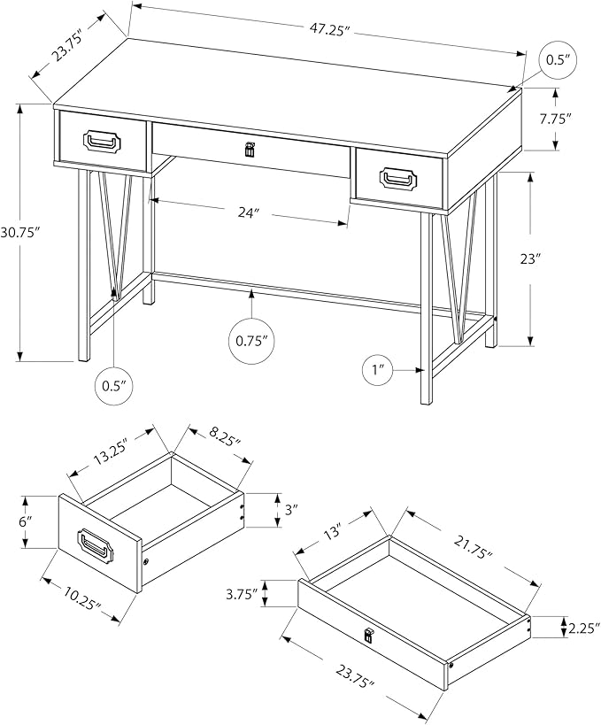 Computer Desk Home Office Laptop Storage Drawers 48 l Work Brown Laminate Black Metal Transitional