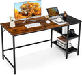 Tangkula 55” Computer Desk Large Home Office Desk with 2-Tier Storage Shelves Modern Laptop PC Desk with Heavy-Duty Steel Frame Multipurpose Writing Desk Study Desk (Rustic Brown)