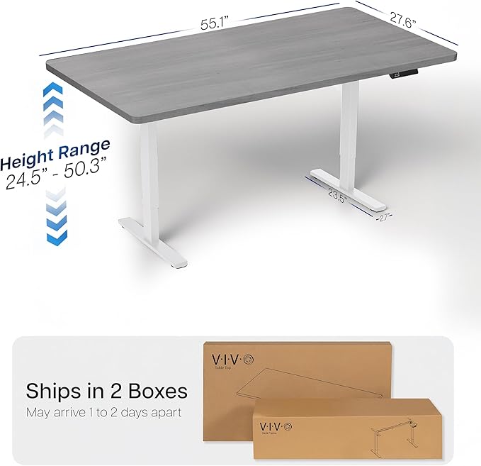 VIVO Electric 55 x 28 in Dual Motor Sit Stand Desk Memory Height Adjustment 2B Series Dark Gray Top White Frame DESK-KIT-2W55G