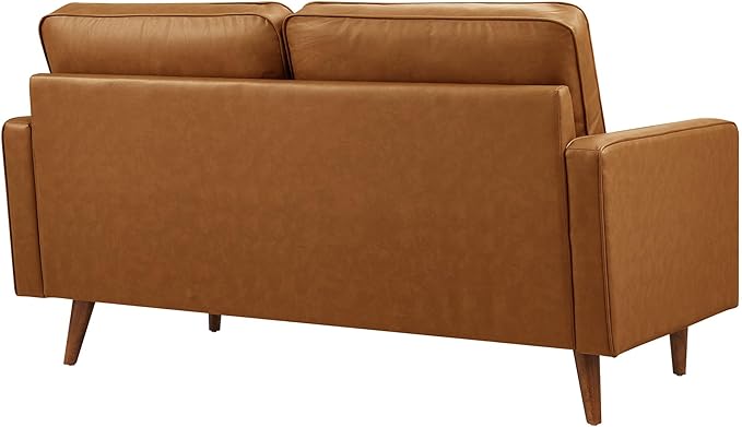 Modway Valour 62 Inch Faux Leather Loveseat in Tan – Wide Faux Leather Loveseat Sofa with Wood Legs - Small 2-Seater Sofa with Tufted Seat for Living Room or Office