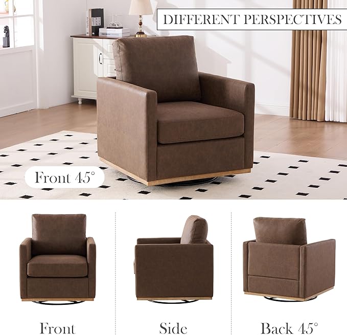Aoiy &amp Wifon 30.7 W Swivel Accent Chair Set of 2 Mid Century Modern Swivel Chairs for Living Room Comfy Small Accent Chair PU Leather Coffee