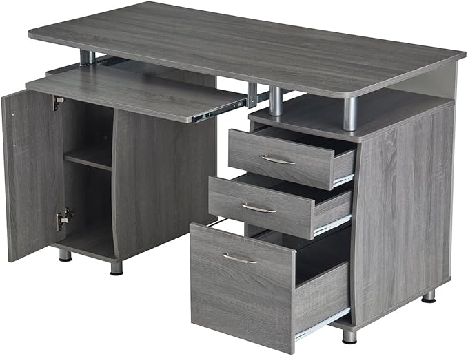 47.5'' Computer Desk with File Cabinet and Drawers Storage Cabinet with Removable Shelf and Ventilation for CPU Home Office Desk or Computer Workstation with Keyboard Tray Grey