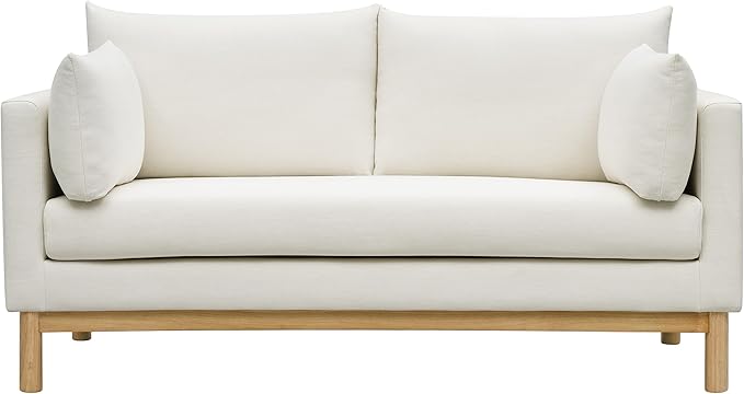 Meridian Furniture 157Cream-L Langham Collection Mid-Century Modern Linen Textured Fabric Upholstered Loveseat Cream Linen Textured Fabric Natural Finish Wood Base 66 W x 33.5 D x 33 H Cream