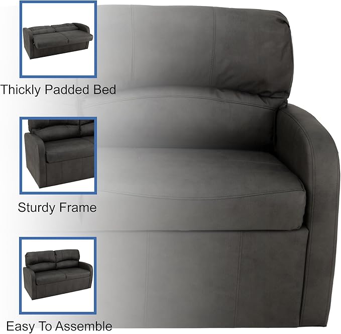 RecPro Charles 65 Jack Knife RV Sleeper Sofa with Arms | RV Furniture | Zero Wall Hugger (Gunmetal)