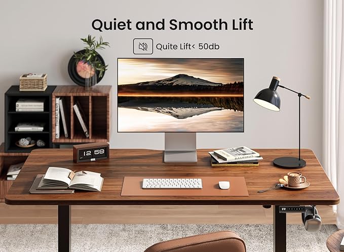 BANTI 63 × 28 Inches Standing Desk Ergonomic Electric Height Adjustable Sit and Stand Up Computer Desk with a Deeper Desktop Black Frame/Black Walnut Top