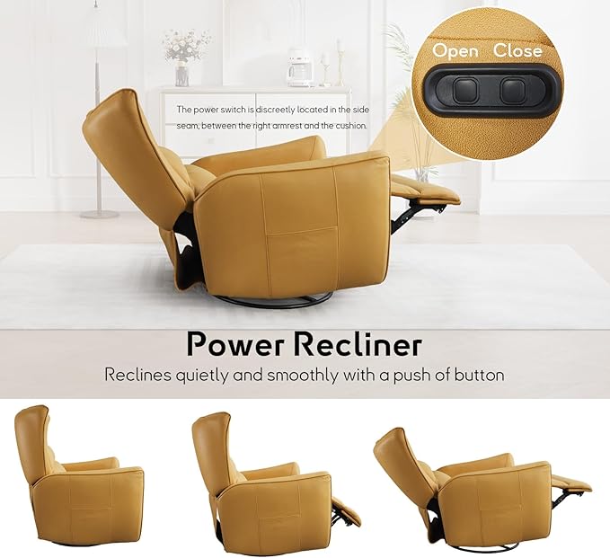 Bonzy Home 270° Swivel Power Recliner Chair 30° Rocking Chair with Lumber Cushion and Highly Enveloping Backrest Electric Reclining Home Theater Seat for Nursery Bedroom Living Room Orange