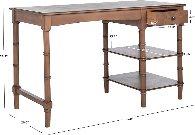 SAFAVIEH Home Collection – Henric 1-Drawer Computer Desk with 2 Shelves Brown Home Office Writing Table 45 Wide (DSK5712B)