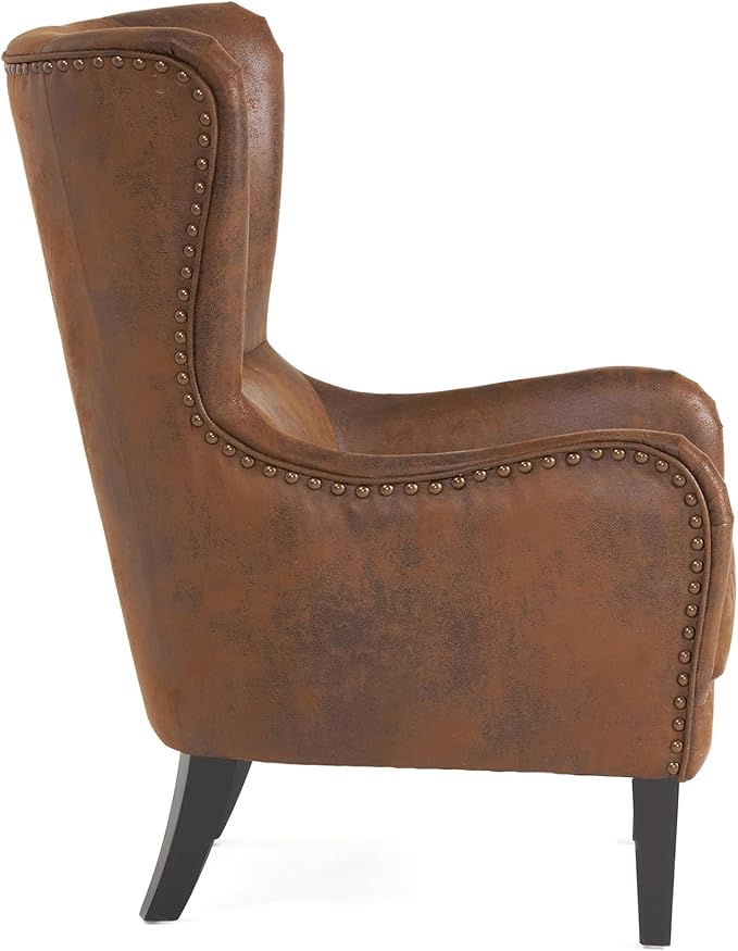 Mid-Century Modern Accent Chairs 27 Wide Wingback Club Chair with Nailhead Trim Fabric Reading Living Room Side Chair Faux Leather Armchair Sofa