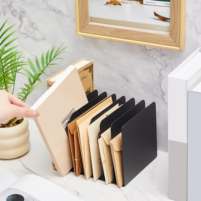 Suzile Metal Desktop File Organizer 7 Compartments Vertical File Sorter Black 5.79 W x 7.09 L x 5.41 H Office Reception Areas Workspace