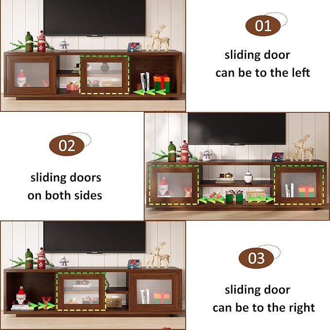 HSH Walnut TV Stand for 60 Inch TVsEntertainment Center with Storage and Sliding DoorsFarmhouse Low Tv Stand Wood for Living RoomMedia Console Cabinet for Bedroom55 Inch