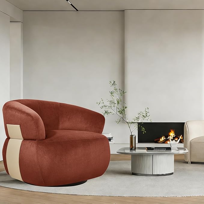Swivel Barrel Accent Chairs-Modern Round Club Arm Chair Upholstered Living Room Armchair Single Sofa Seating Bedroom Side Reading Seat for Living Roon Office (Reddish-Velvet 2*Seats)