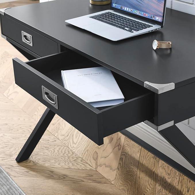 Computer Desk with StorageSolid Wood Desk with Drawers Modern Study Table for Home OfficeSmall WritingCombining Work and StudySimple StyleWhite (Black)