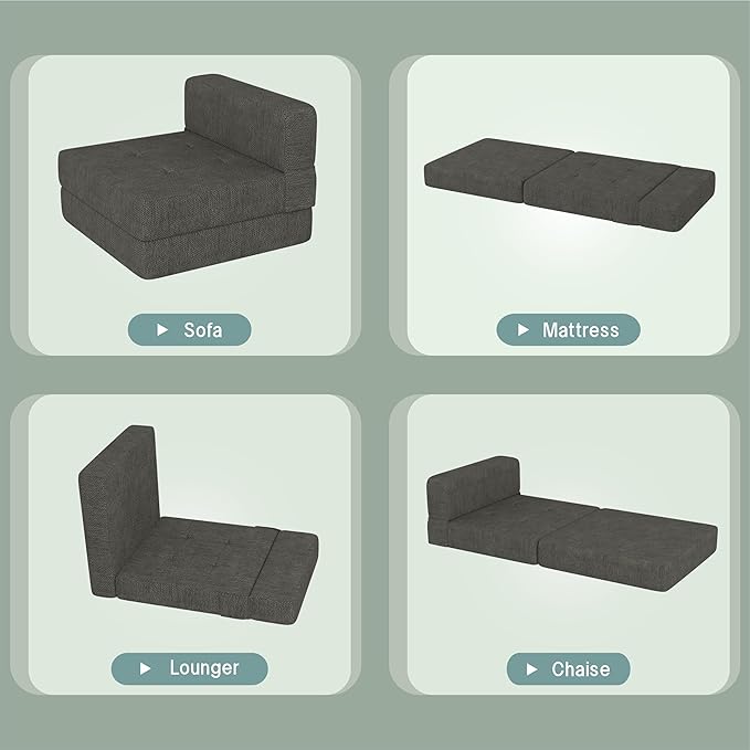 ZeeFu Foldable Couch Bed - Memory Foam Futon Convertible Sleeper for Living Room/Dorm/Guest/Office/Caravans/Studio