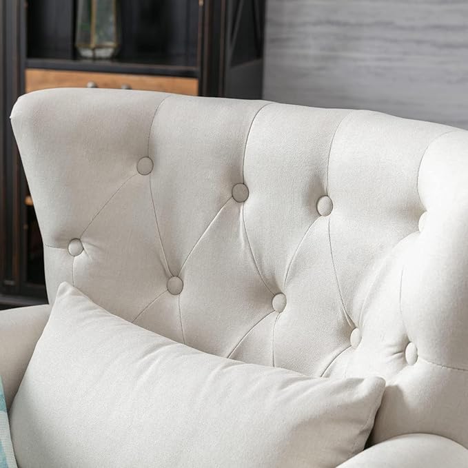 chairus Mid-Century Modern Accent Chair Comfy Tufted Single Sofa Chair Wingback Armchair with Pillow for Club Living Room Bedroom - Linen Beige