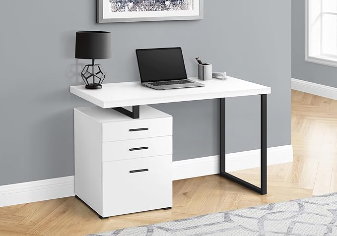 Computer Desk Home Office Laptop Left Right Set up Storage Drawers 48 l Work White Laminate Black Metal Contemporary Modern