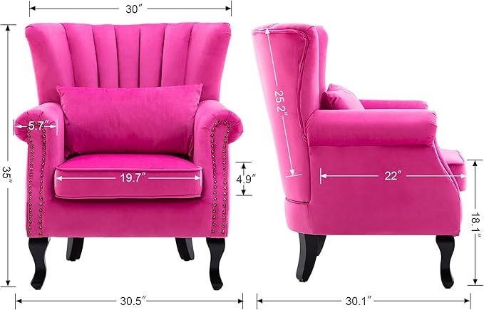 chairus Mid-Century Modern Accent Chairs Set of 2 Comfy Sofa Chairs Channel Back Armchairs with Small Pillow for Living Roon Bedroom Club - Velvet Rose