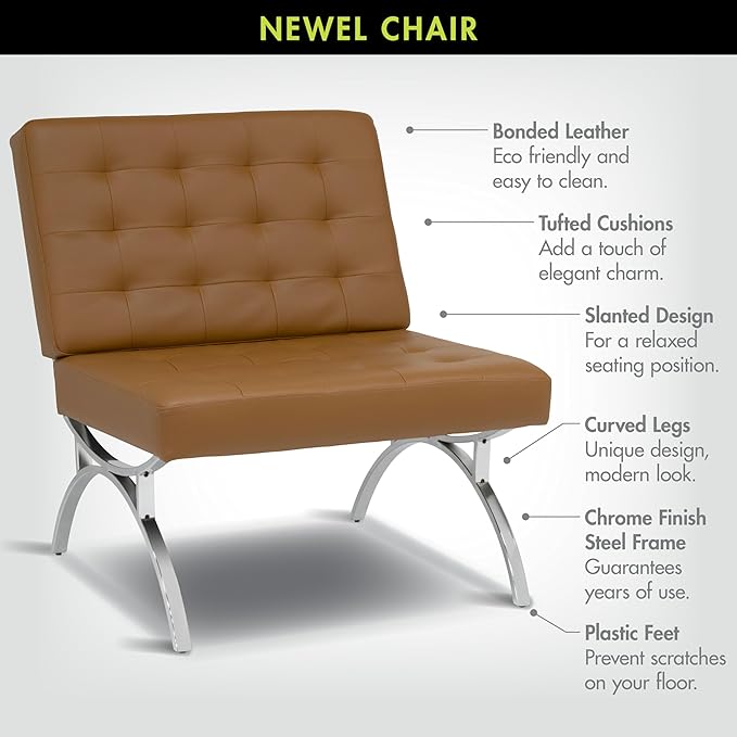 Newel Modern Accent Chair in Blended Leather Chrome/Caramel