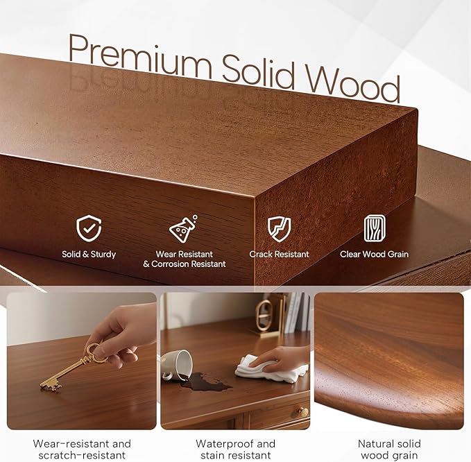 47 Solid Wood Executive Desk Walnut Large Dual Monitor Workstation Full-Extension Drawers