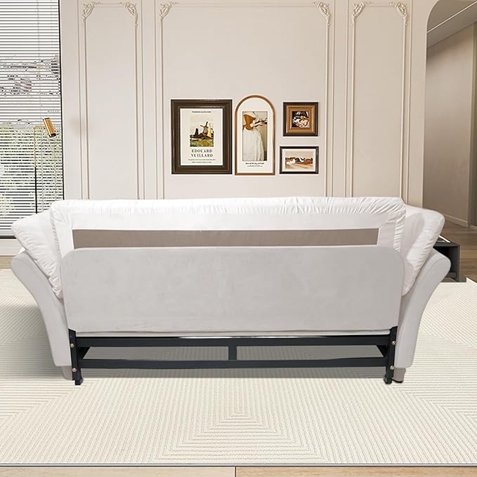 74.8 Queen Size Sleeper Sofa with Pull Out Bed 3-in-1 Convertible Loveseat Sofa with 2 Pillows Portable Pull Out Chaise for Living Room Apartment Small Spaces Beige