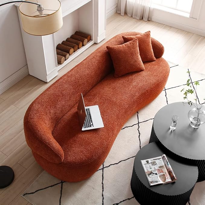 Curved Sofa Couch 86.6 3-Seater Modern Boucle Sectional Couch Comfy Cloud Upholstered 3 Seat Leisure Cushion Sofa with Pillows for Living Room Bedroom Office ApartmentOrange