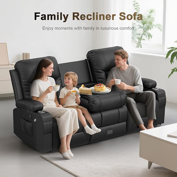YONISEE 3 Seat Recliner Sofa with Flip Backrest Design Loveseat Reclining Sofa with Storage Drawer USB Ports 2 Cell Phone Holder Loveseat Recliner Couch for Living Room