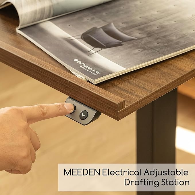 MEEDEN Electric Adjustable Office Table: 31-52 Height Adjustable Craft Desk- Tiltable Tabletop Sit Standing Home Office Desk-Walnut