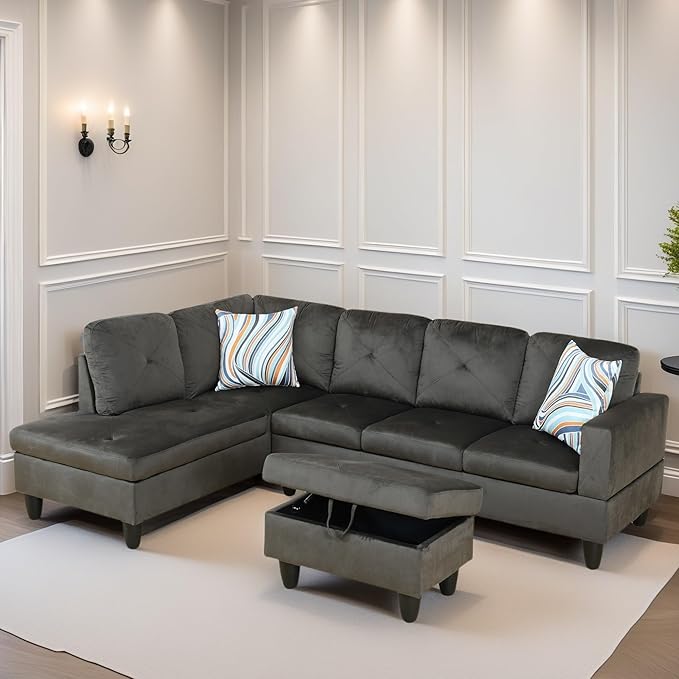 FONTOI L Shaped Sectional Couch Sofa Modern Couches for Living Room Comfy 4 Seat Modular Sectional Sofa with Ottoman Storage for Bedroom Apartment Coffee