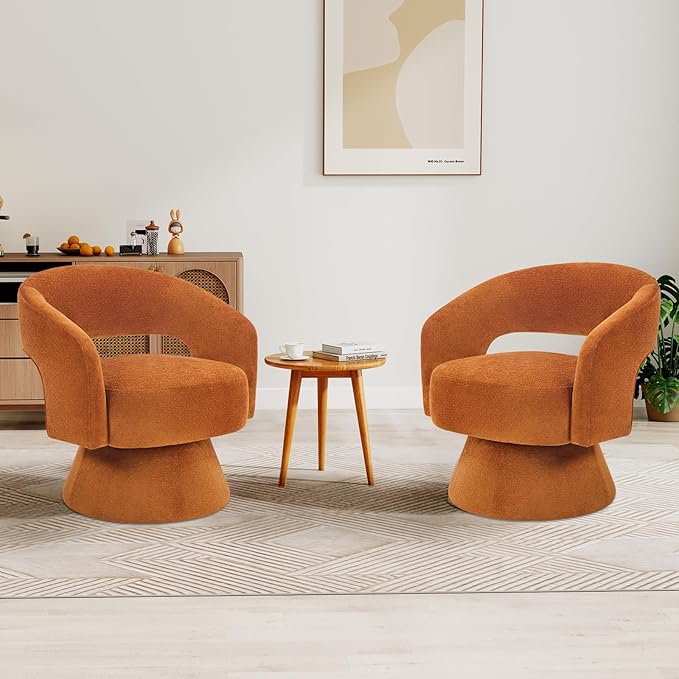 Bonzy Home Swivel Barrel Chair Velvet Accent Armchair 360 Degree Swivel Club Chair for Living Room Bedroom Reception Room 1 Pack Orange