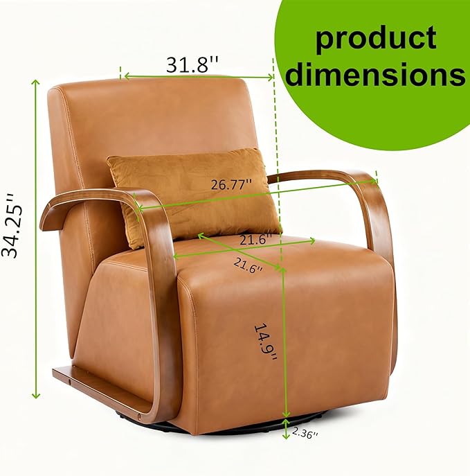 Modern Comfortable Reading Chair360°Swivel Accent Chair with Solid Wood Curved ArmsElegant Knit Linen Single Sofa for Living RoomBedroomOfficeReading NookAntique Brown Set of 2