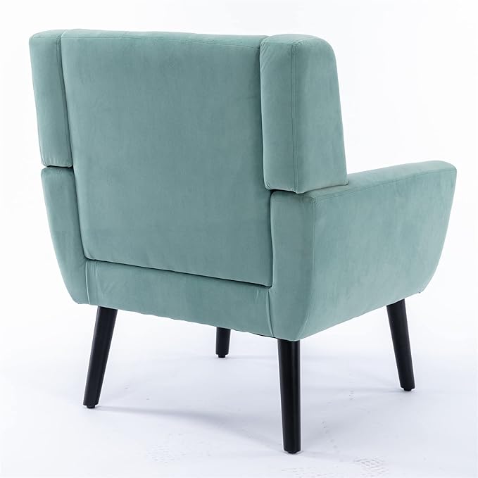 SSLine Velvet Accent Arm ChairMid-Century Modern Upholstered Wingback Single Sofa Armchair Club Chair with Solid Wood Legs Thick Cushion for BedroomReadingLiving Room Chair(Mint Green)