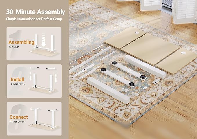 Seang Electric Height Adjustable Standing Desk 40 x 24 Inch Sit-Stand Workstation with T-Style Frame 3 Memory Height Options &amp Built-in Cable Management for Home Office White Frame/Nature Top